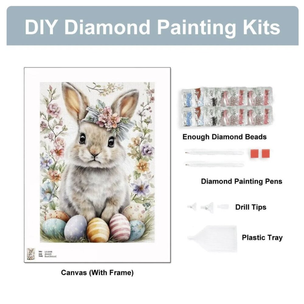 🐰Bunny DIY Diamond Painting Kit No Frame - Rabbit Art Craft Project Gems Canvas - Picture 4 of 6